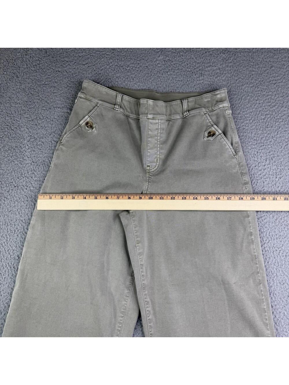 Spanx Green Twill Cropped Wide Leg Pants Women's Large (30x23) High Rise Stretch - Picture 8 of 12